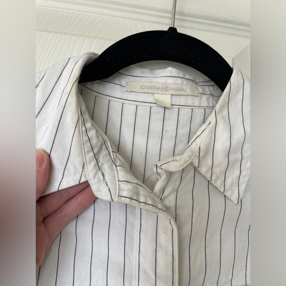 Jonathan Simkhai high low white pinstripe button down size S - Picture 2 of 5